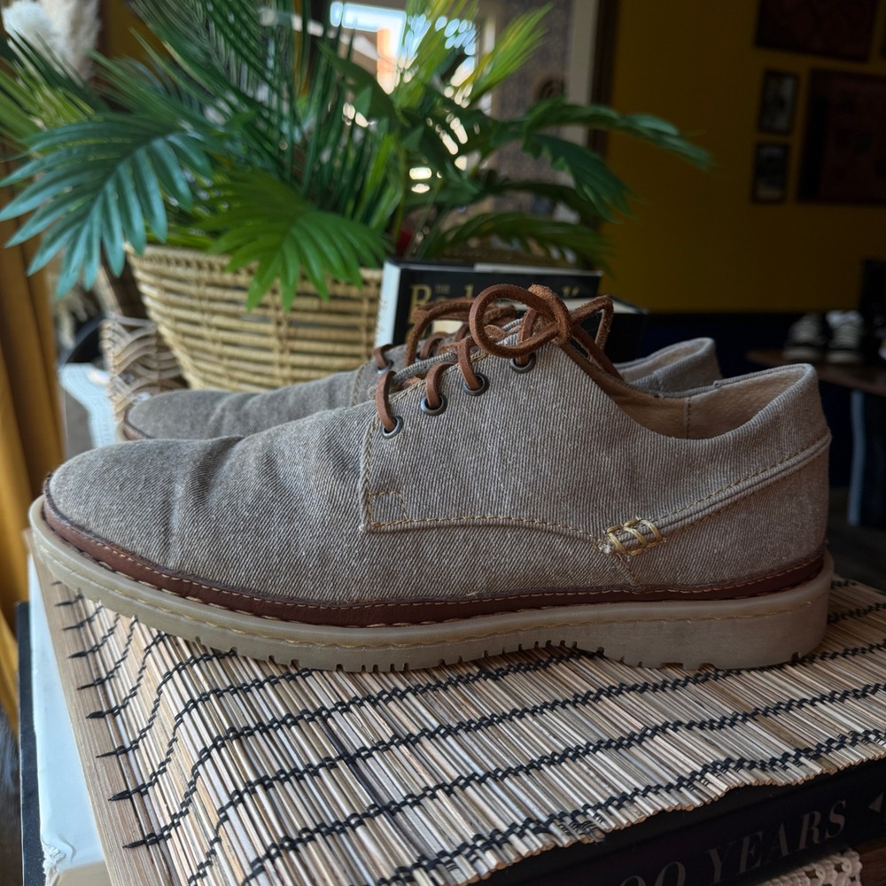 BORN Samson Men's Tan Canvas Oxford Shoes Brown Leather Laces Casual Handcrafted